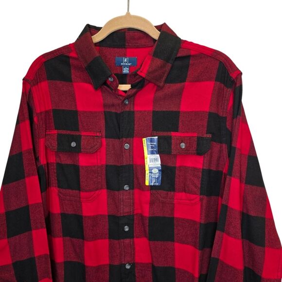 NWT George Men's L (42-44) Red Plaid Flannel Long Sleeve Buffalo Check Shirt - Picture 3 of 15
